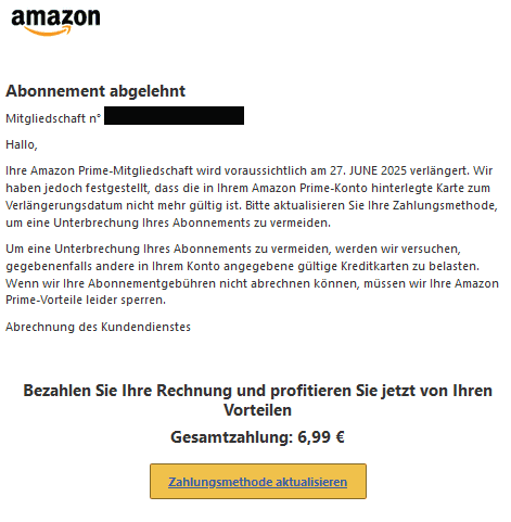 Amazon Prime Phishing E-Mail