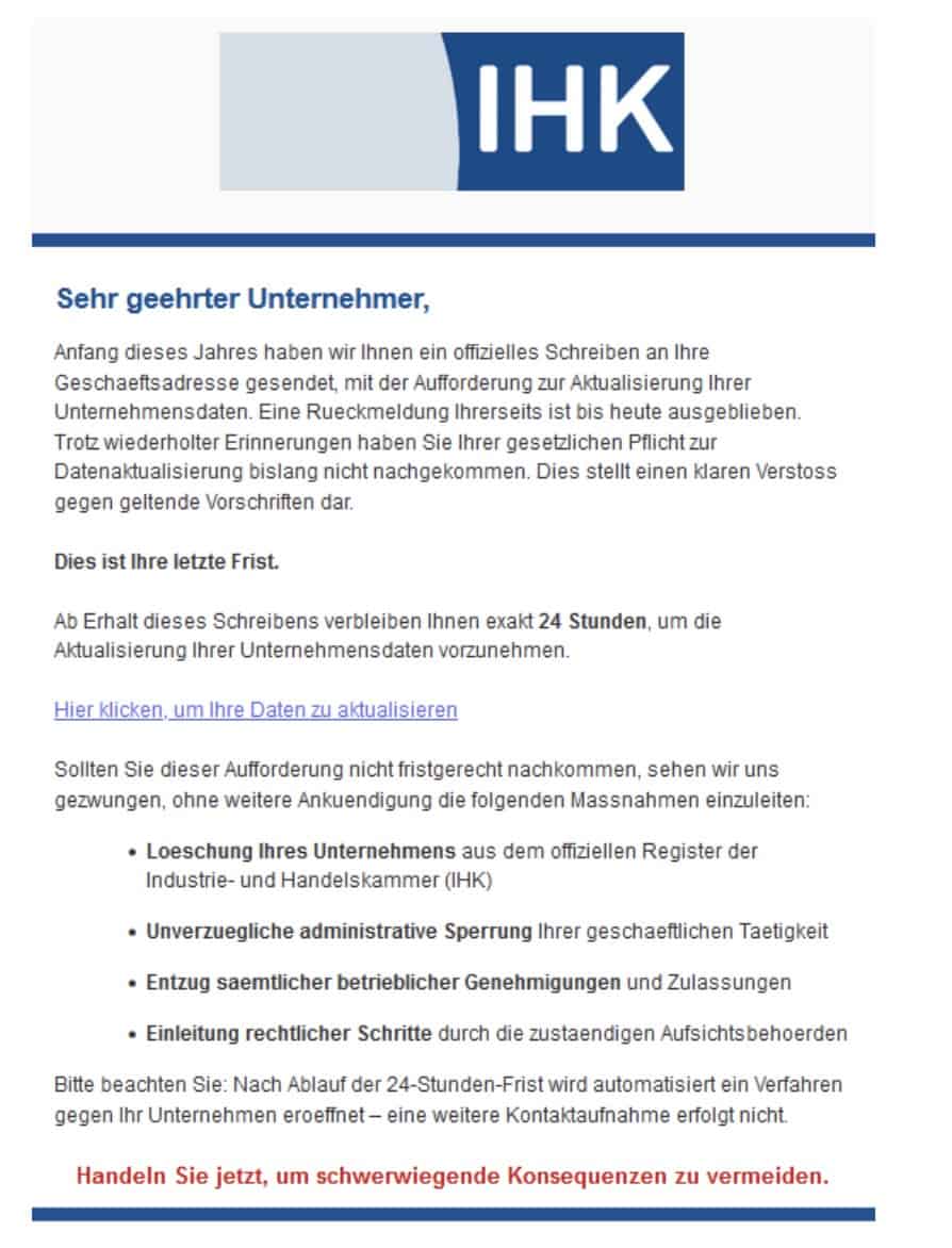 IHK Phishing Mail/SMS