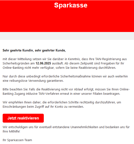 Sparkasse Phishing Email