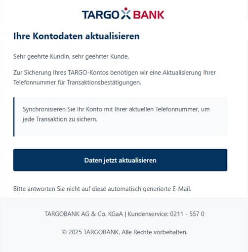 Targo Bank Phishing E-Mail