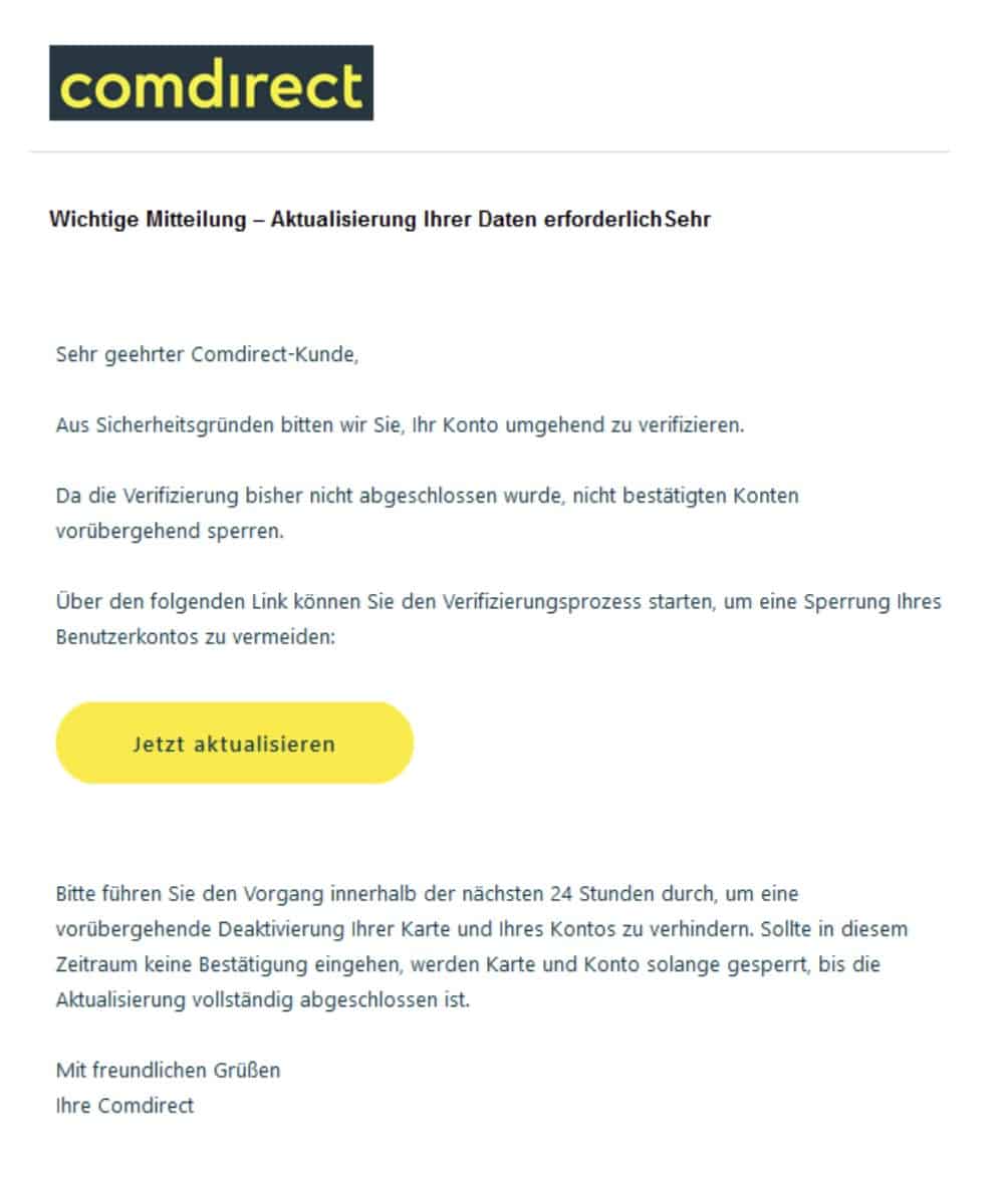 Comdirect Phishing Mail/SMS