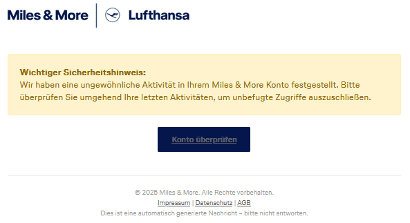Miles & More Lufthansa Phishing E-Mail