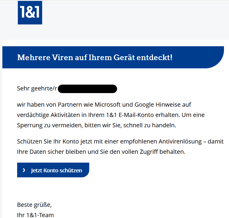 1&1 Phishing E-Mail