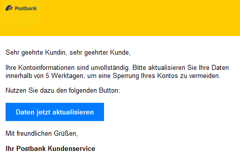 Postbank Phishing E-Mail