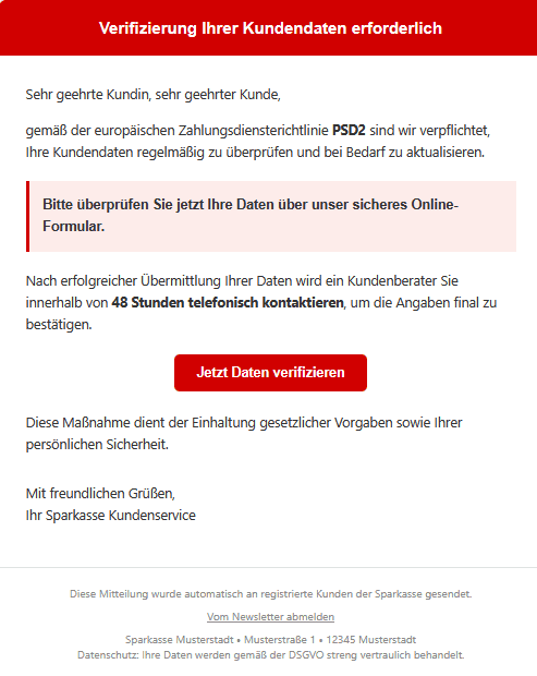 Sparkasse Phishing E-Mail