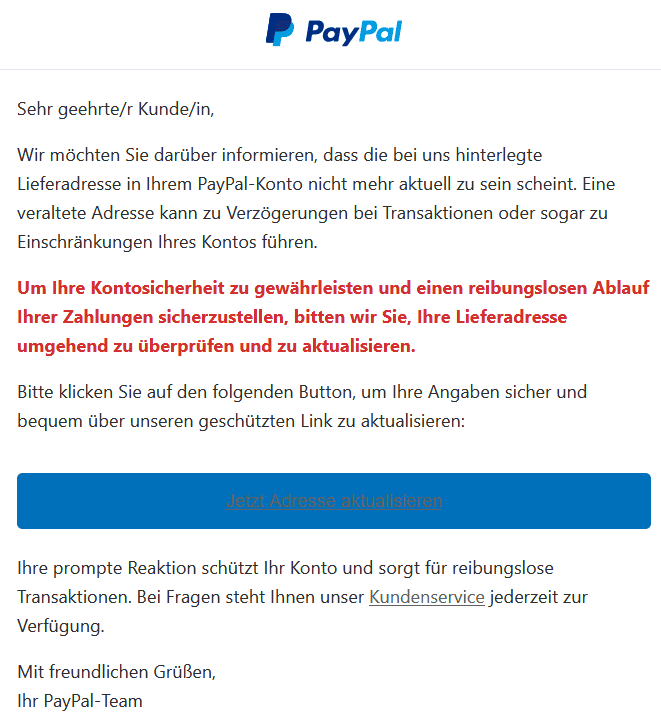 Paypal Phishing E-Mail