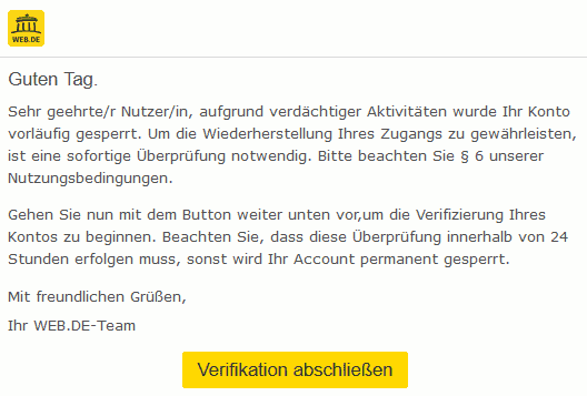 Web.de Phishing E-Mail