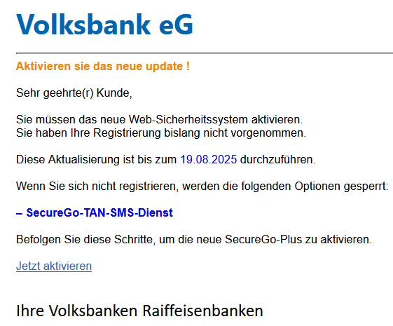 Volksbank Phishing E-Mail