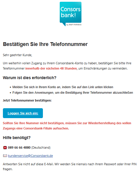 Consorsbank Phishing E-Mail