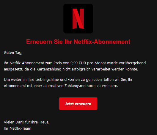 Netflix Phishing E-Mail