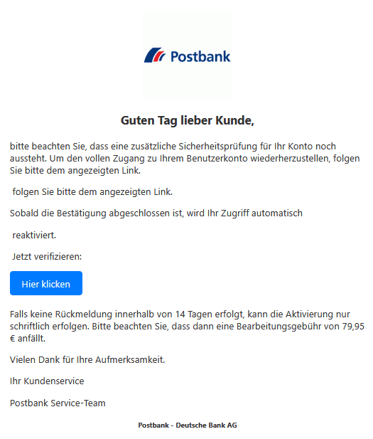 Postbank Phishing E-Mail