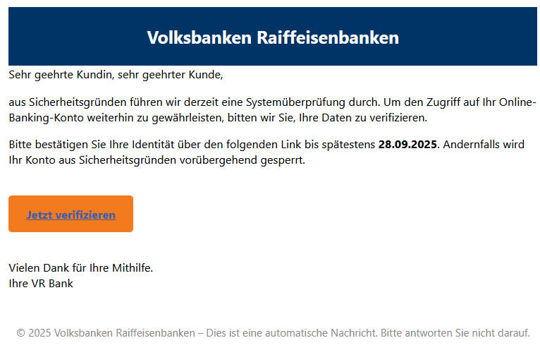 Volksbank Phishing E-Mail