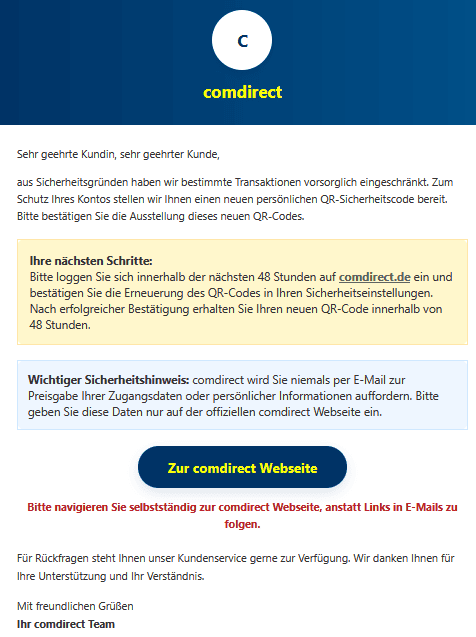 Comdirect Phishing E-Mail