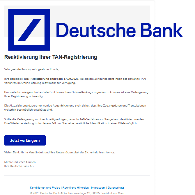 Deutsche Bank Phishing Mail