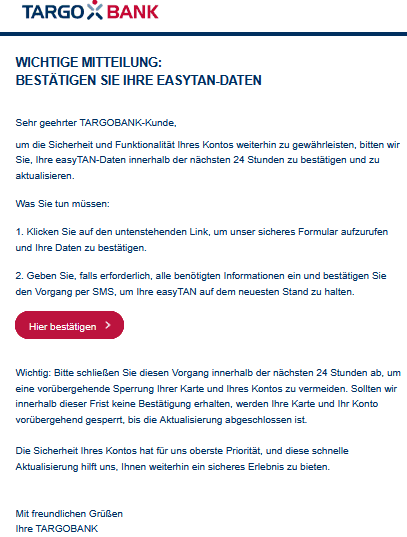 Targobank Phishing E-Mail