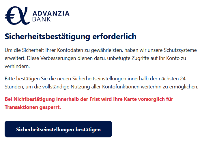 Advanzia Bank Phishing E-Mail