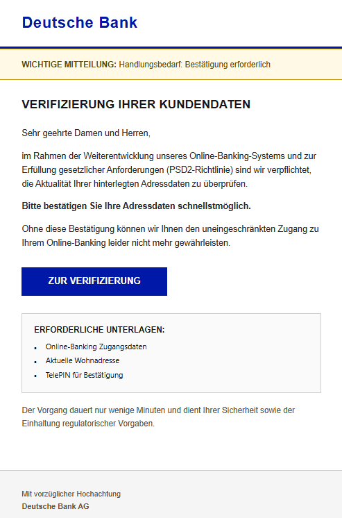Deutsche Bank Phishing E-Mail
